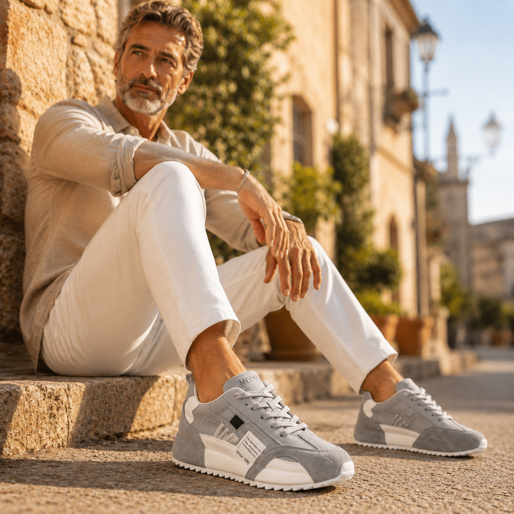 Giuliano | Baskets patchwork multicolores en daim et cuir