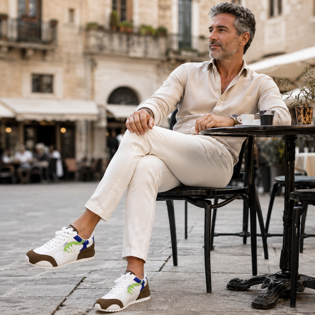 Giuliano | Baskets patchwork multicolores en daim et cuir