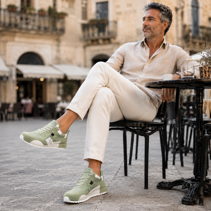 Giuliano | Baskets patchwork multicolores en daim et cuir