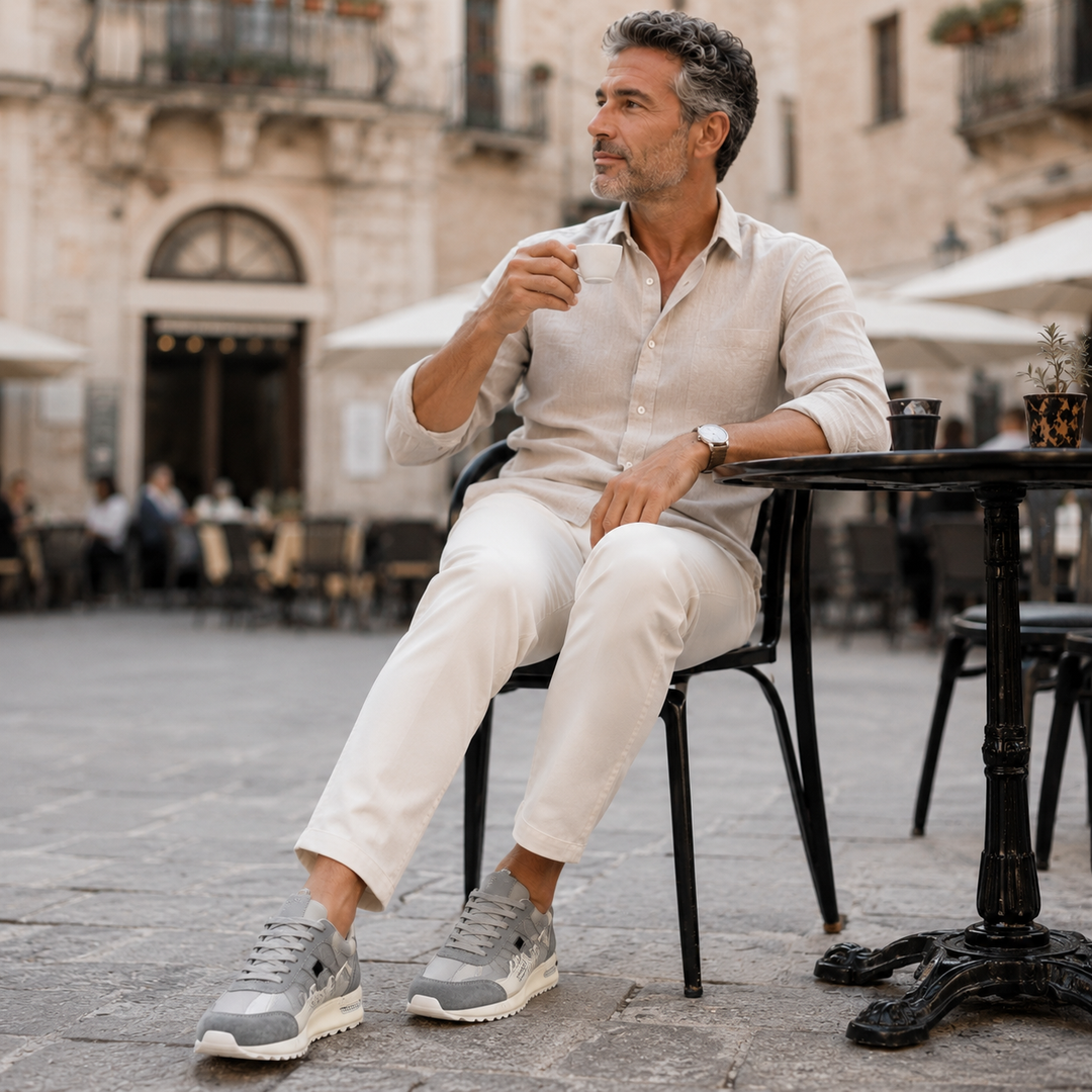 Giuliano | Baskets patchwork multicolores en daim et cuir