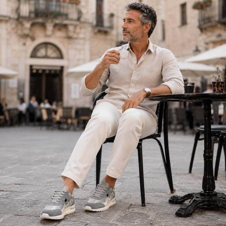 Giuliano | Baskets patchwork multicolores en daim et cuir