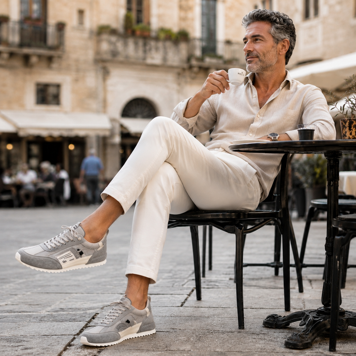 Giuliano | Baskets patchwork multicolores en daim et cuir