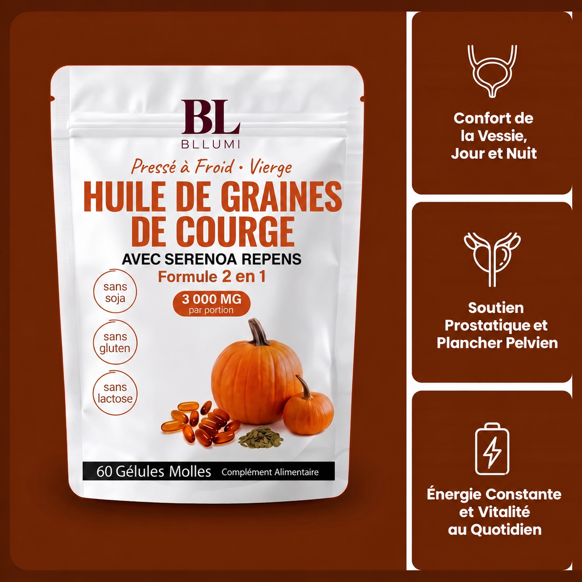 Capsules molles d’huile de graines de courge