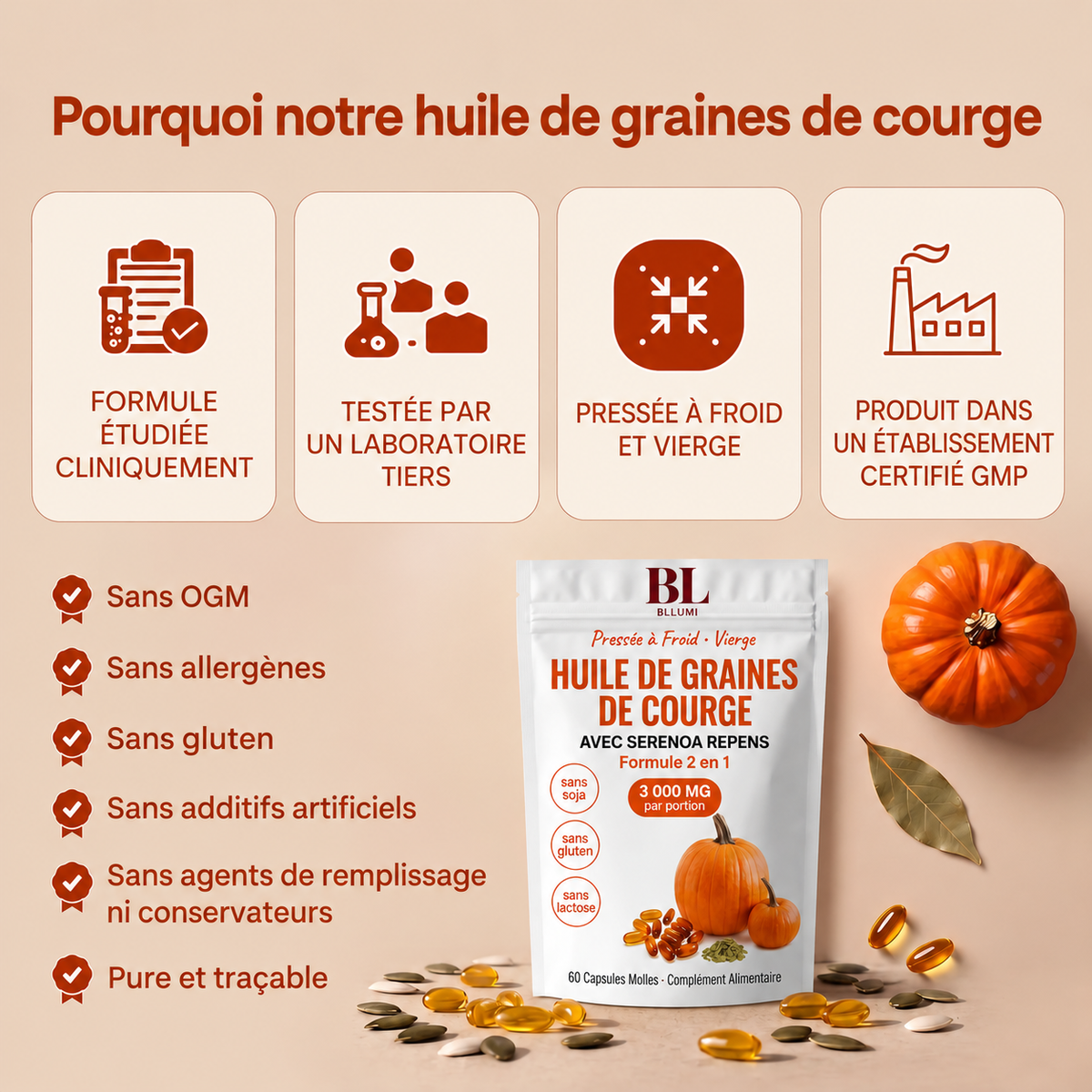 Capsules molles d’huile de graines de courge